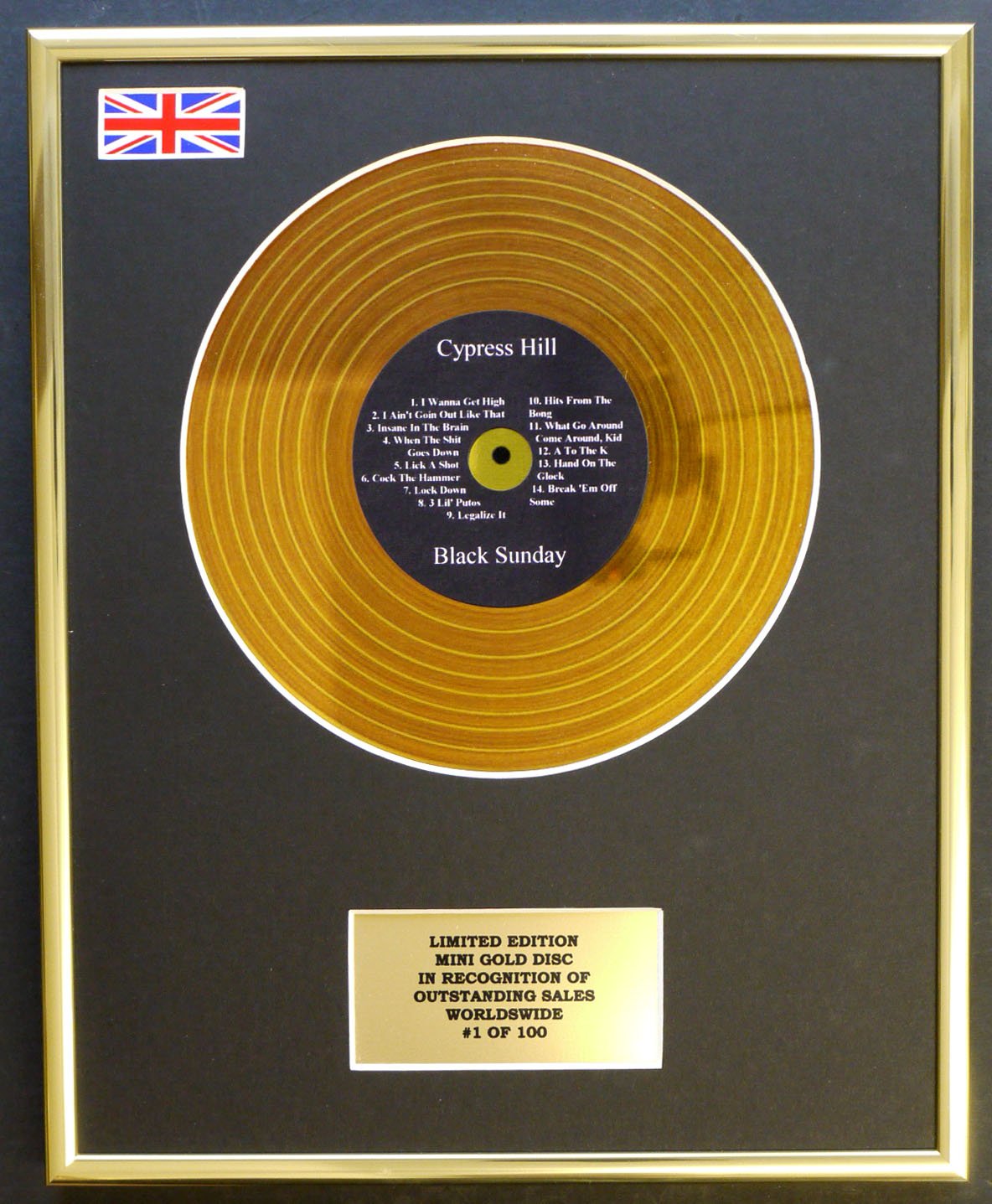 CYPRESS HILL/MINI GOLD DISC DISPLAY/LIMITED EDITION/COA/BLACK SUNDAY