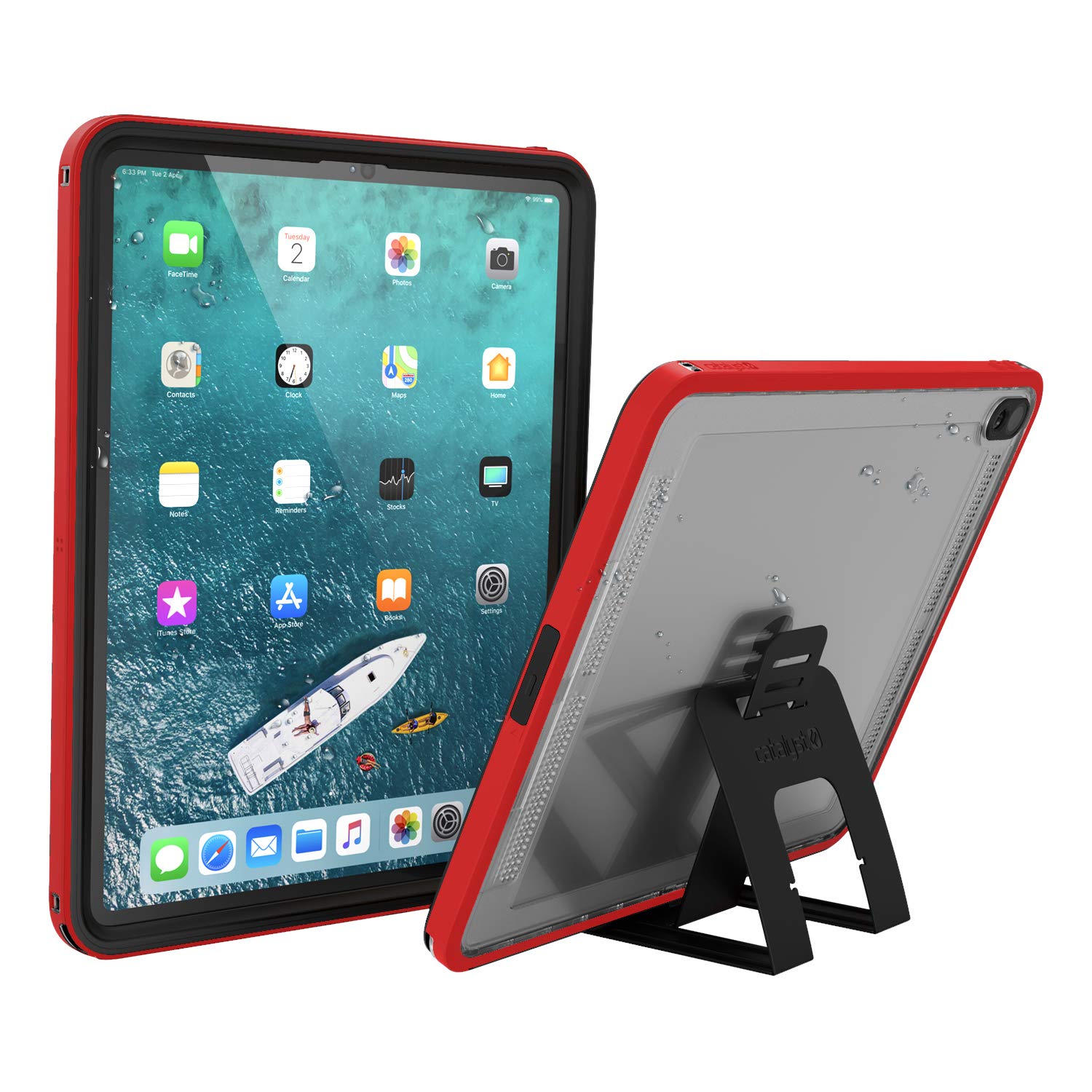 Catalyst Waterproof iPad Case for iPad Pro 12.9" 2018 Waterproof 6.6 ft - Full Body Protection, Heavy Duty Drop Proof 4ft, Kickstand, True Acoustic Sound Technology, Built-in Screen Protector - Red