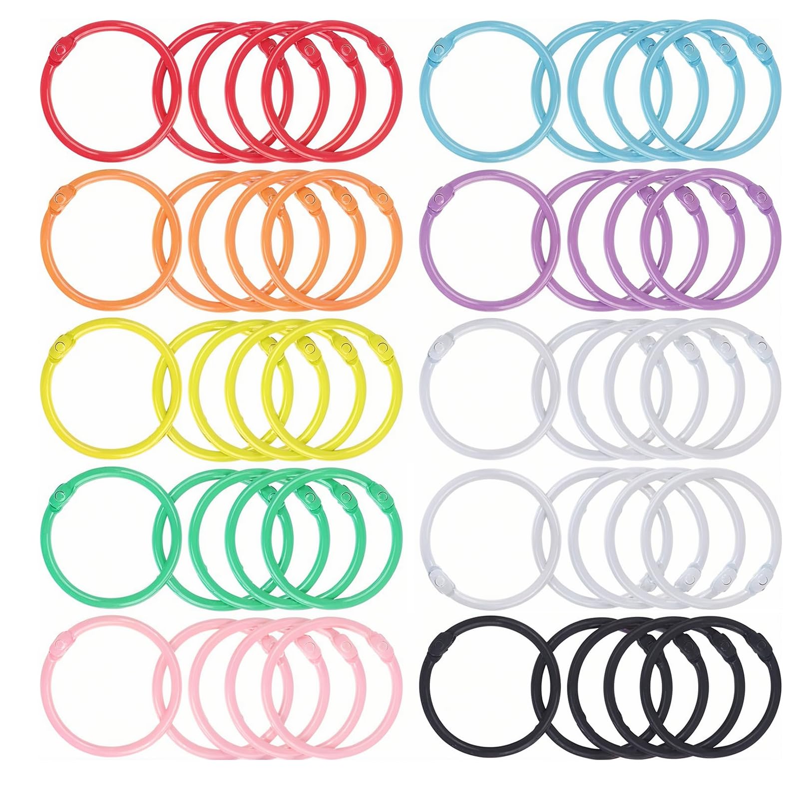 60 Pcs Loose Leaf Binder Rings, 30mm Multicolor Bookbinding Rings, Metal Book Rings Index Card Rings, Flash Card Rings for Scrapbook Photo Album Paper Keychain Notebook Home School Office (A)