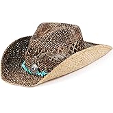 MIX BROWN Straw Cowboy Hats Cowgirl Hat Western Cowboy Hat Rancher Hat for Men Women, Exquisite Decoration Band