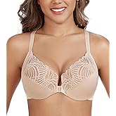 DotVol Women's Front Close Bra T Back Full Figure Underwire Plus Size Seamless Unlined Bra for Large Bust