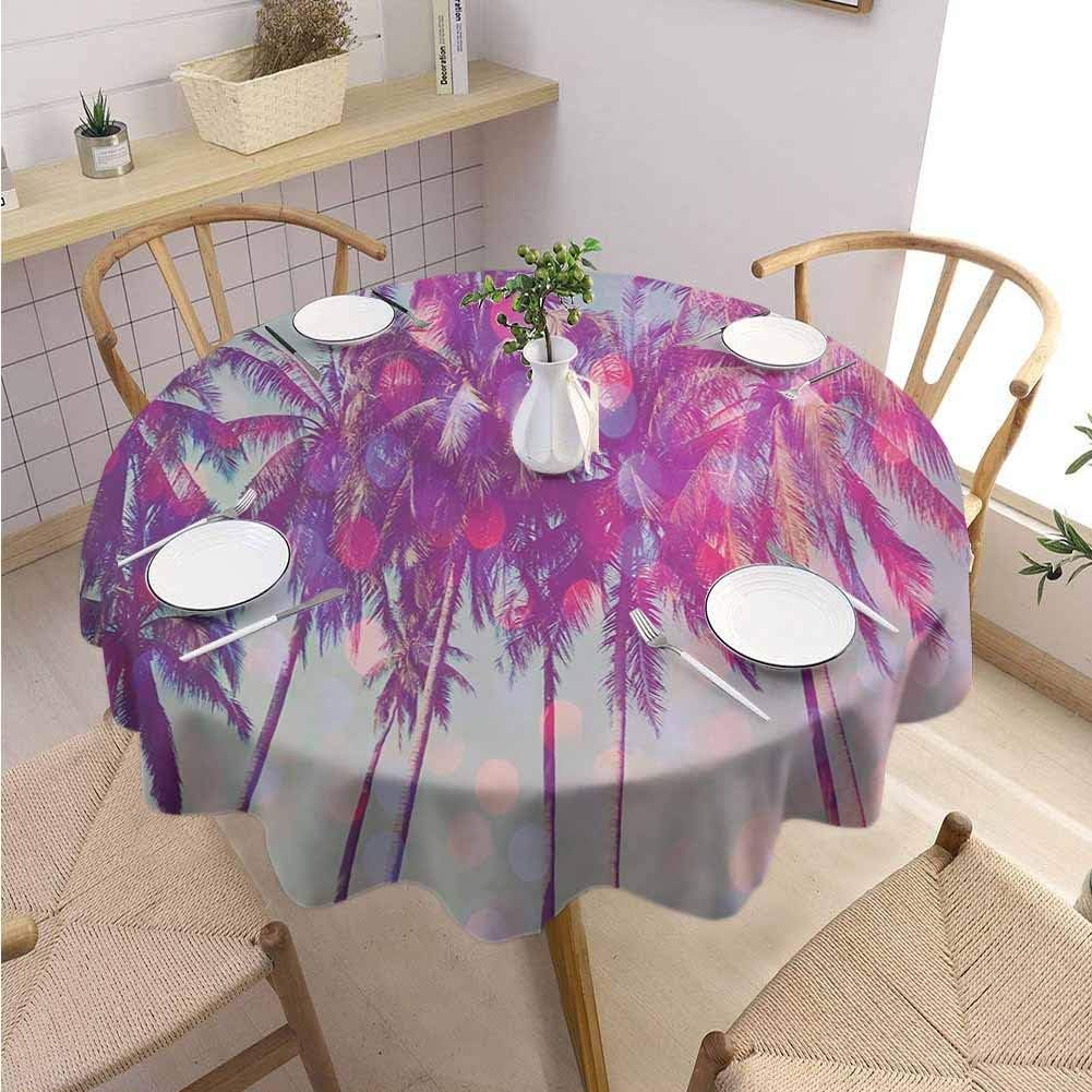 DILITECK Nature Modern Round Tablecloth Palm Trees Hawaiian Tropic Seashore Beach Californian Miami Sunbeams Image Picnic Diameter 70" Fuchsia Purple Green