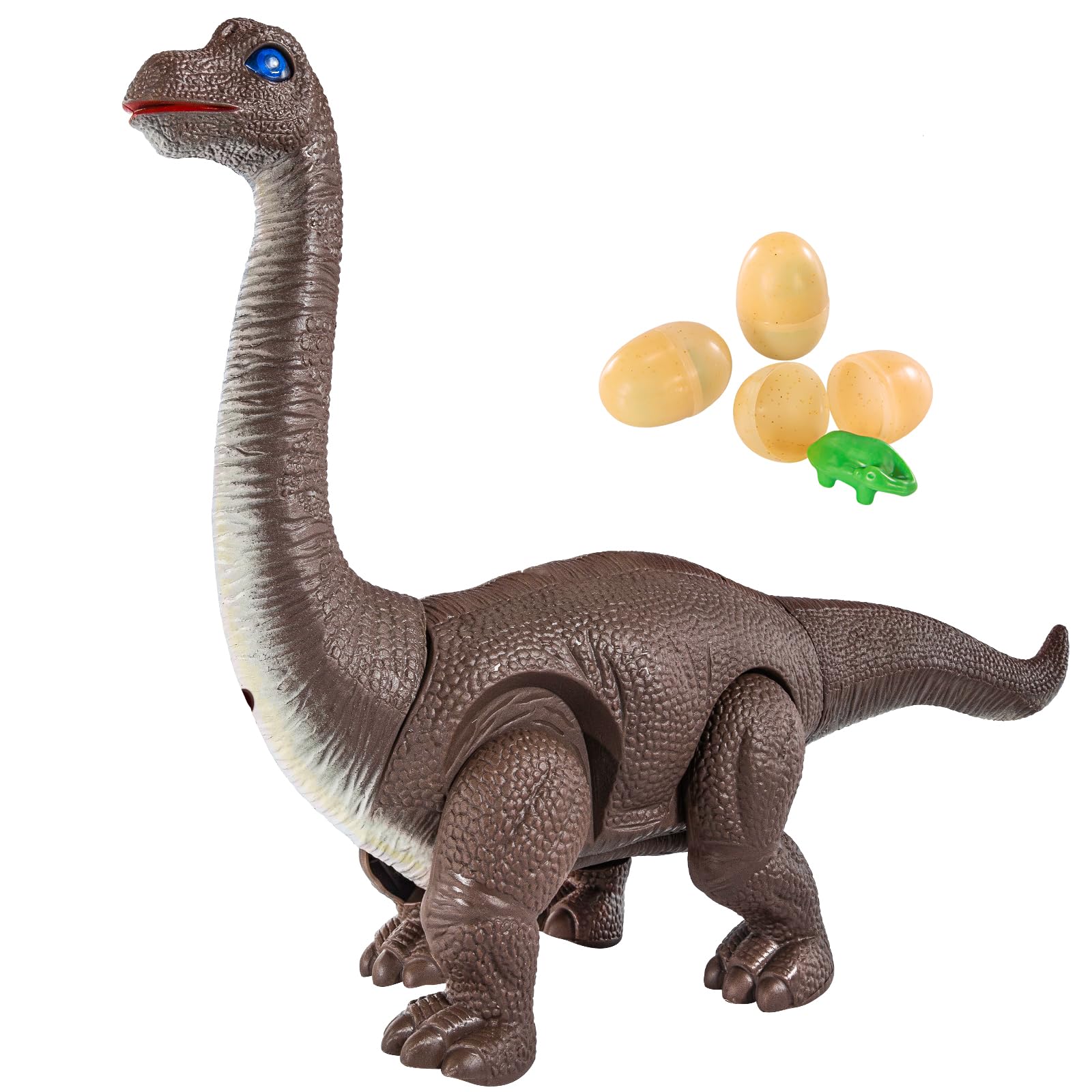 TEMI Electric Walking Dinosaur Toy for Boys and Girls 3 4 5 6 7 Years, Realistic Large Brachiosaurus with Lights, Dino Roar Sounds, Projections, Laying Eggs, Jurassic Dinosaur Kids Gift