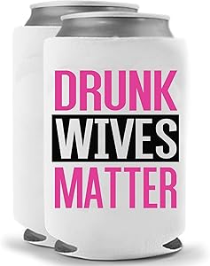 Drunk Wives Matter Pink | Set of Two (2) Funny Novelty Can Cooler Beverage Huggie - | Beer Beverage Holder - Funny Gifts Wife - Quality Neoprene No Fade 12 oz or 16oz Can Cooler (Magenta (2))