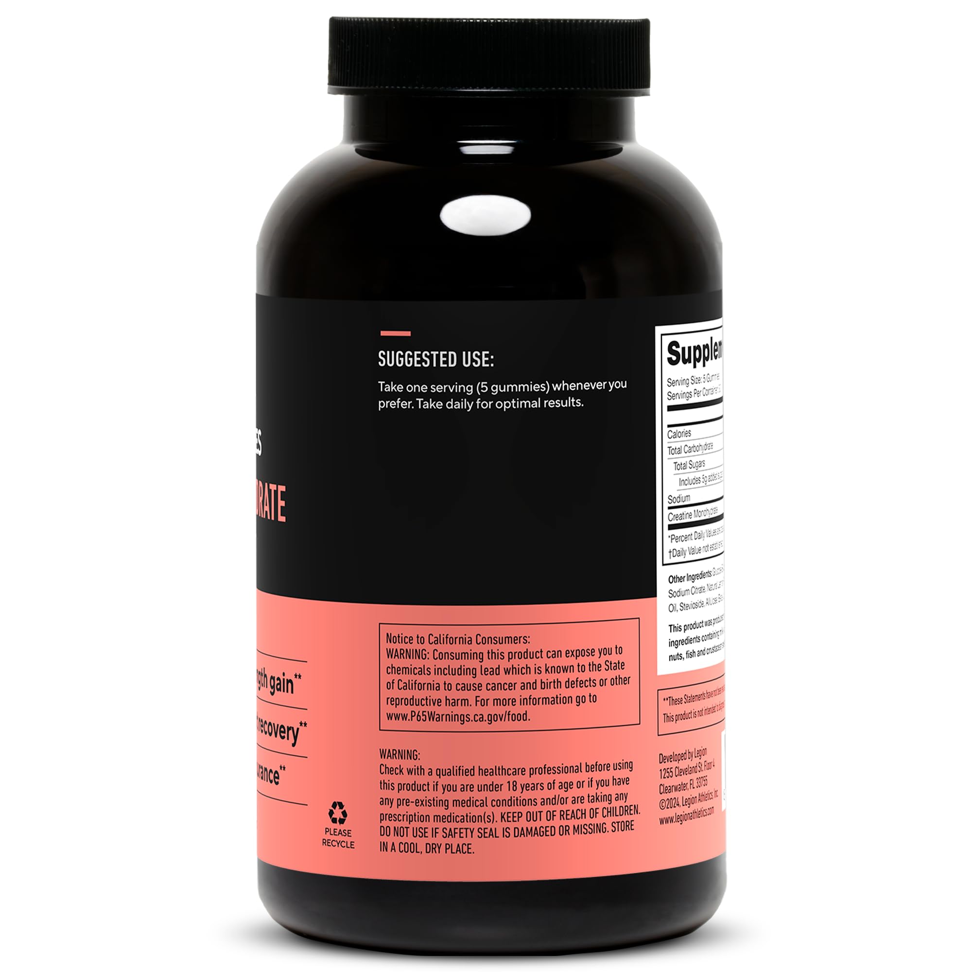 LEGION Creatine Monohydrate Gummies – Clean Chewable Creatine Supplement for Strength, Endurance & Muscle Recovery – 30 Lemon Drop Flavor Servings – No Artificial Flavors or Sweeteners.