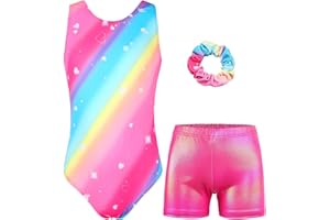 JESKIDS Gymnastics Leotards for Girls Dance Unitards Biketards Matching Shorts Activewear Suits for Girls 4-13 Years