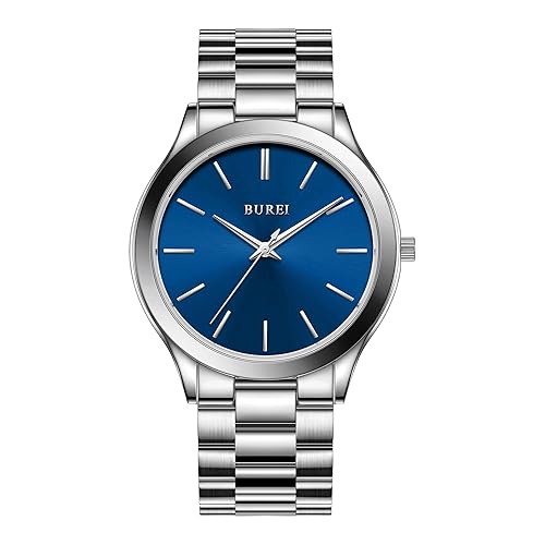 BUREI Men Watches Fashion Business Watch Silver Analog Stainless