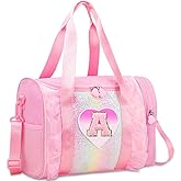 Personalized Initial Dance Bag for Girls - Toddler Travel duffle bag Gift for Teen Girls Lightweight Water Resistant Oxford Backpack for Ballet Cheerleading Sleepovers Gymnastics Pink A