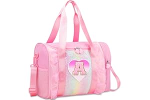 RHCPFOVR Personalized Initial Dance Bag for Girls - Toddler Travel duffle bag Gift for Teen Girls Lightweight Water Resistant Oxford Backpack for Ballet Cheerleading Sleepovers Gymnastics Pink A