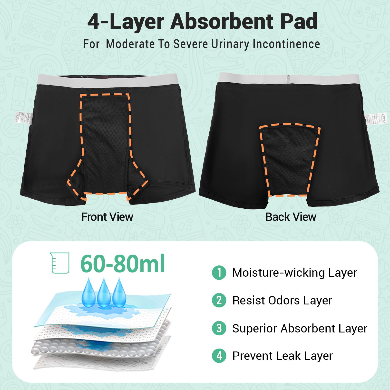 Condition photo showing As Is for carer 5 pack boys washable incontinence underwear, cotton reusable bedwetting briefs for kids & teens, absorbent leak proof nighttime protection, age 4-18 (m)