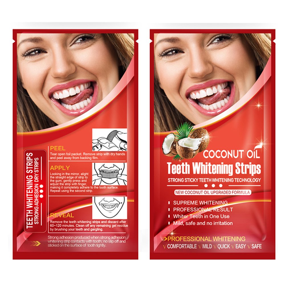 Grinigh COCONUT OIL Whitestrips Dental Professional Effects Teeth Whitening Strips Kit, 14 Treatments - Lasts 6 Months & Beyond - Non-Slip White Strips with a Fresh COCONUT Fragrance