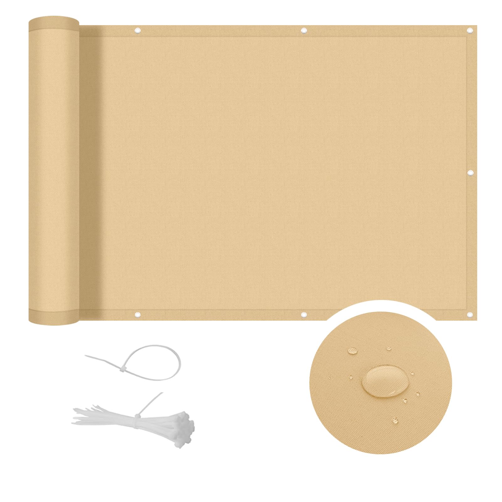 Cool Area balcony privacy screen,PES balcony cover anti-peeping,anti-rain, anti-ultraviolet,75x400 cm,Sand