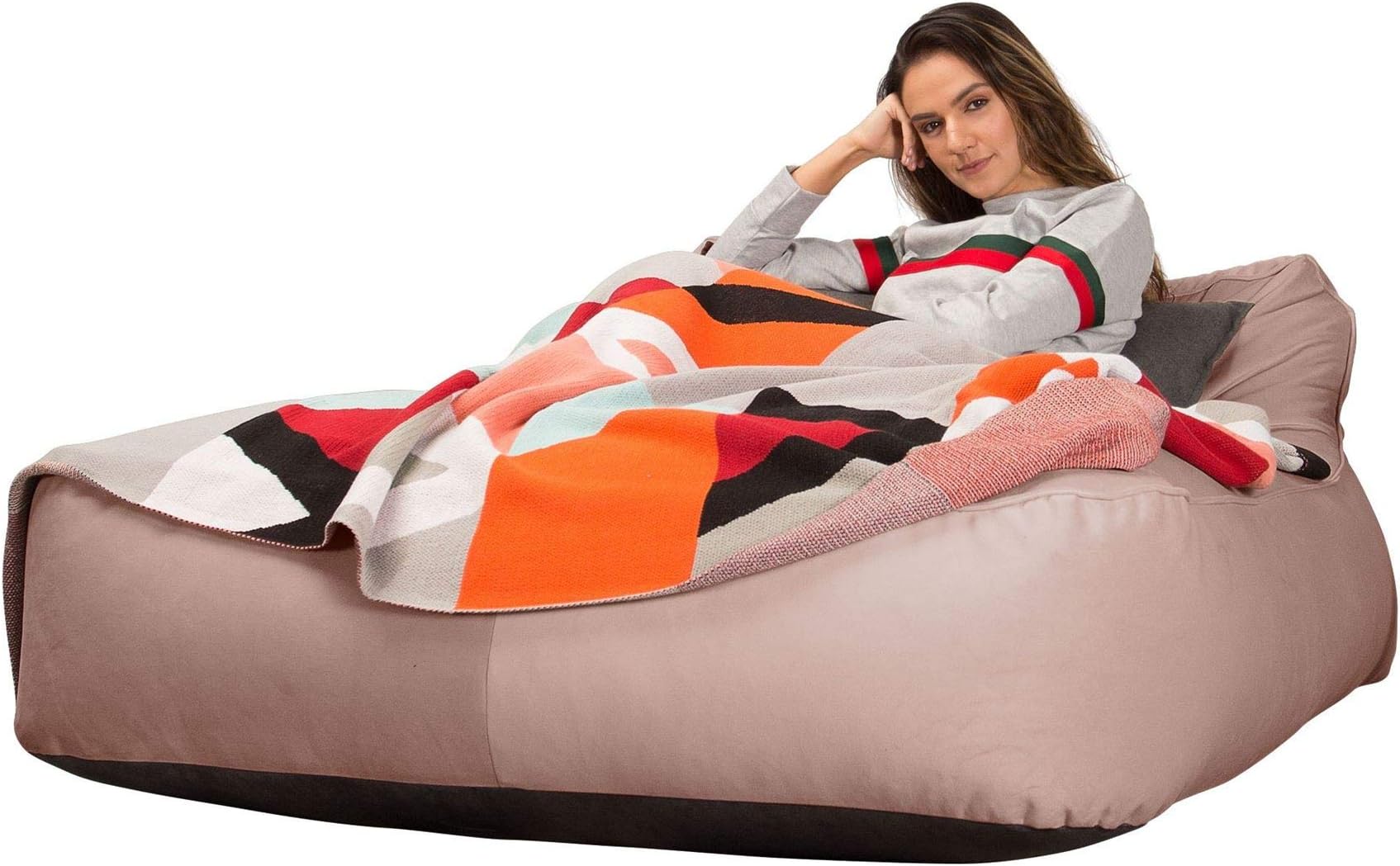 Lounge Pug® - VELVET - DOUBLE Day Bed - CHAISE Lounge - Huge Adult Bean Bag - Beanbag - ROSE PINK