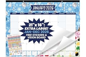 bloom daily planners LARGE 2026 Desk Calendar - January to December XL Wall Calendar - 21” x 16” Desktop & Hanging Monthly Planner with Stickers for Home or Office - Holiday Icons