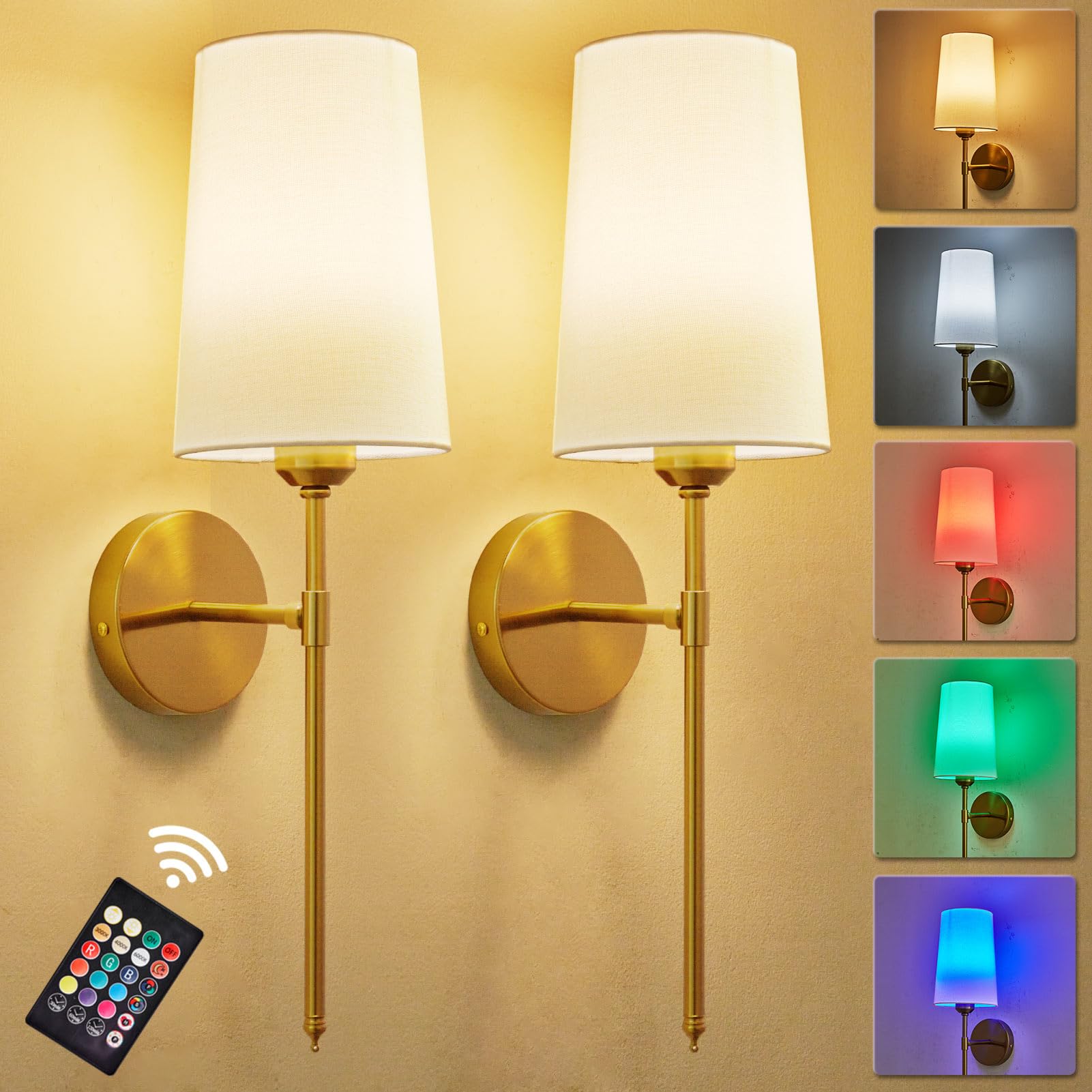 Photo 1 of KUAUGST Battery Operated Wall Sconce Set of 2, Rechargeable Wall Lights, Multi-Color Detachable Rechargeable Bulbs, for Bedroom Living Room Hallway