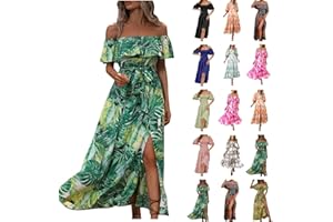 Generic Maxi Dresses for Women 2024 Summer Boho Dress Sexy Off The Shoulder Dresses Flowy Long Sundress Vacation Dress, Small