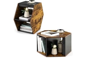 Giantex Hexagonal Coffee Table Set of 2, Stackable Nightstand with Open Storage Space, Multifunctional End Table for Living R