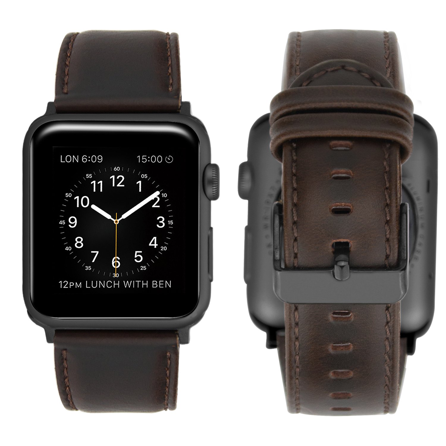 iBazal Wrist Bands Compatible with iWatch Ultra 49mm SE Series 8 7 6 5 4 3 2 1 Straps 45mm 44mm Leather 42mm Bracelets Replacement Mens - Fashion Coffee/Black Clasp 42/44/45/49