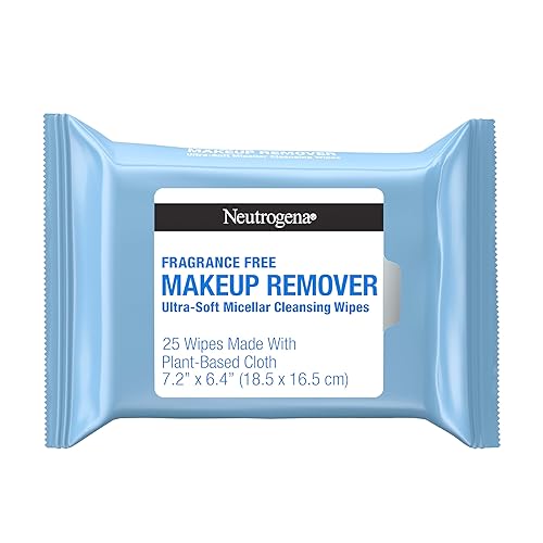 Neutrogena Fragrance-Free Makeup Remover Wipes, Daily Ultra-Soft Micellar Cleansing Wipes Gently Remove Oil & Waterproof Makeup, Hypoallergenic, Made with Plant-Based Cloth, 25 ct