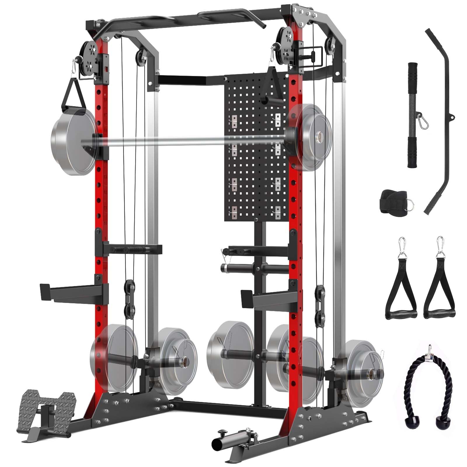 Photo 1 of ***BOX 1/2***
Power Cage, 2000LB Capacity Squat Rack with Cable Crossover and Dual Independent Pulley System, Workout Cage with More Training Attachments, Power Rack for Home Gym (Red)