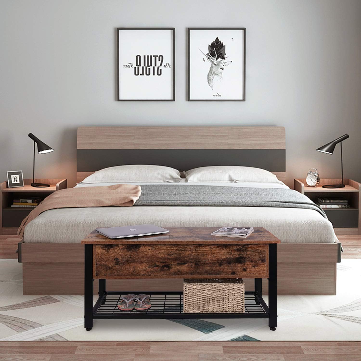 Industrial Storage Bench, Entryway Lift Top Shoe Storage Bench in Dining Room, Hallway, Living Room Metal Frame: Kitchen & Dining