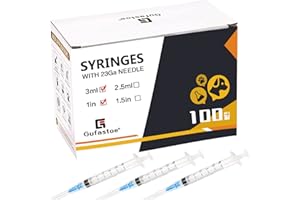 GUFASTOE 100Pack 3ml/cc with 23 G 1” Safety Individually Wrapped