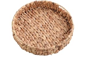 Ochine Round Rattan Serving Tray Decorative Woven Ottoman Trays with Handles Rattan Round Serving Tray Hand Woven Serving Bas