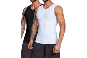 MISS MOLY 2 Pack Gynomastica Tummy Control Undershirt V Neck Compression Shirt for Men Slimming Vest Tank Tops Shapewear