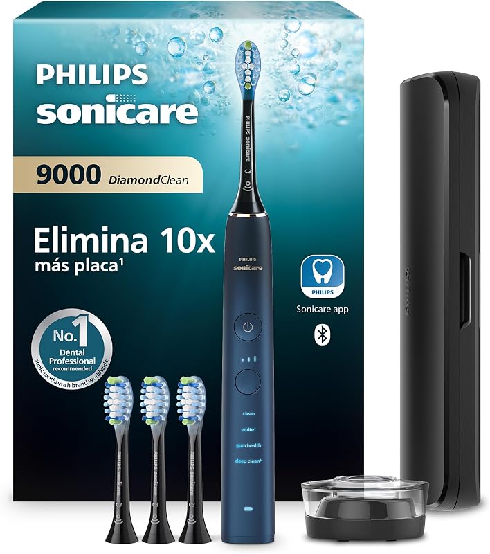 Sonicare DiamondClean 9000, cepillo dental eléctrico, edición especial, cepillo dental sónico con aplicación, sensor de presión, soporte de carga, color aguamarina, modelo HX9911/89