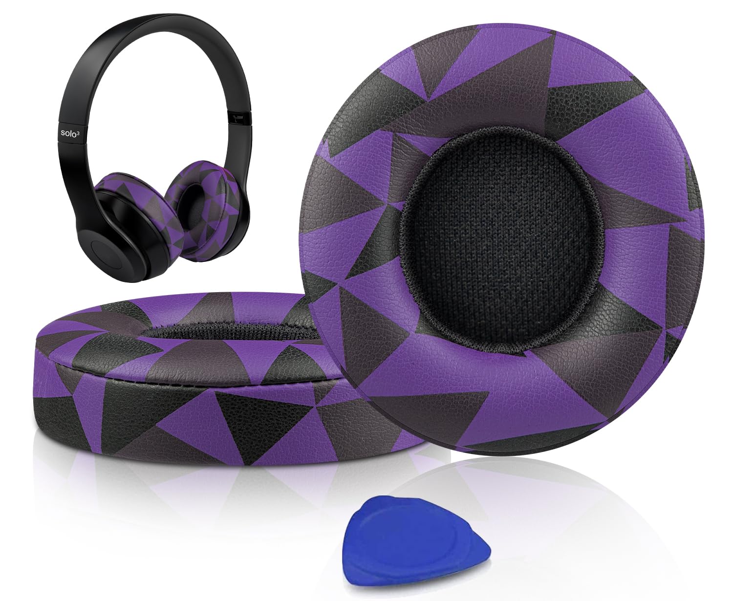 SoloWIT Earpads Cushions Replacement for Beats Solo 2 & Solo 3 Wireless On-Ear Headphones, Ear Pads with Soft Protein Leather, Added Thickness - Purple Black — image 1