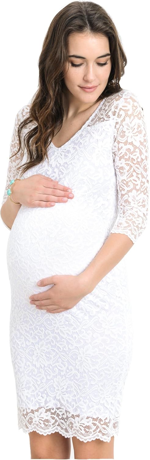 HELLO MIZ Women's Maternity Floral Lace Knee Length Bodycon Dress