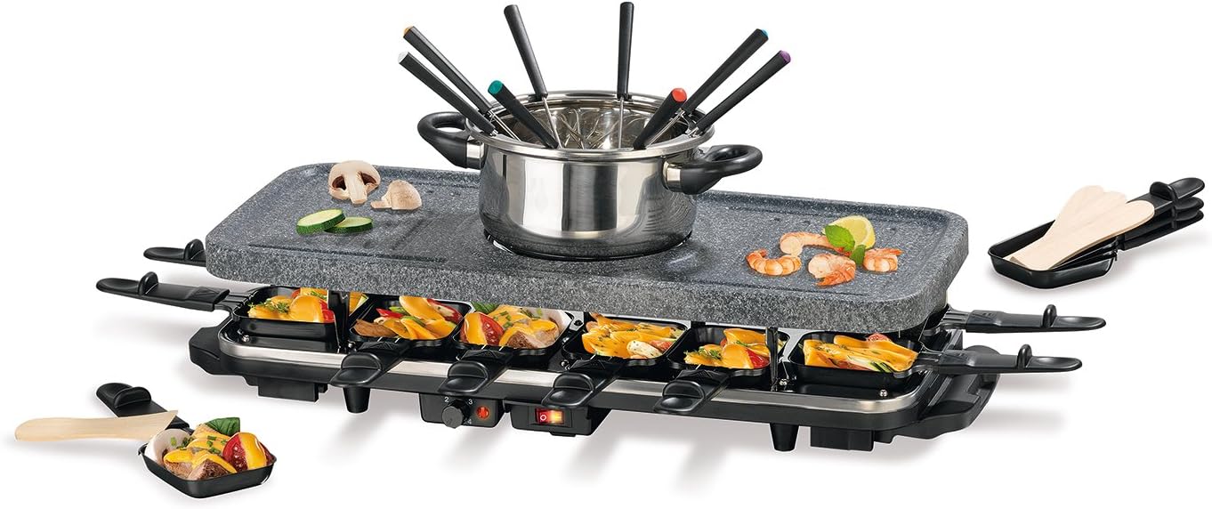 GOURMETmaxx 00972 Raclette Grill mit Fondue Set, 1600 W, Granit