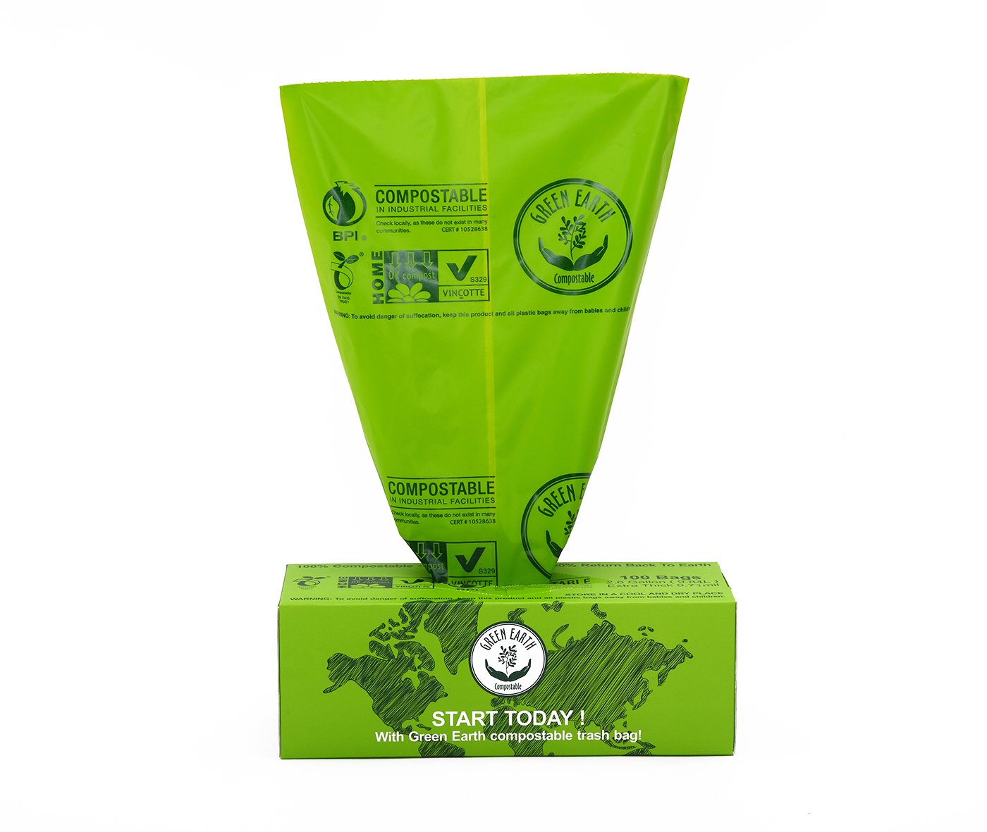 Green Earth Compostable Food Scraps Waste Kitchen Trash Bags, 100Count