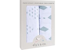 Ely's & Co. Pack N Play Fitted Playard Sheets - Breathable 100% Jersey Knit Cotton - Unisex Mini Crib Mattress Cover - Grey Sage Diamond - 2 Pack Set