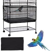 Daoeny Large Bird Cage Cover, Bird Cage Seed Catcher, Adjustable Soft Airy Nylon Mesh Net, Birdcage Cover Skirt Seed Guard for Parrot Parakeet Macaw African Round Square Cages (Black)