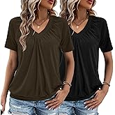 2 Pack Summer Tops for Women V Neck Shorts Sleeve Casual Ruched Tops Women T Shirts Clothes Trendy 2026