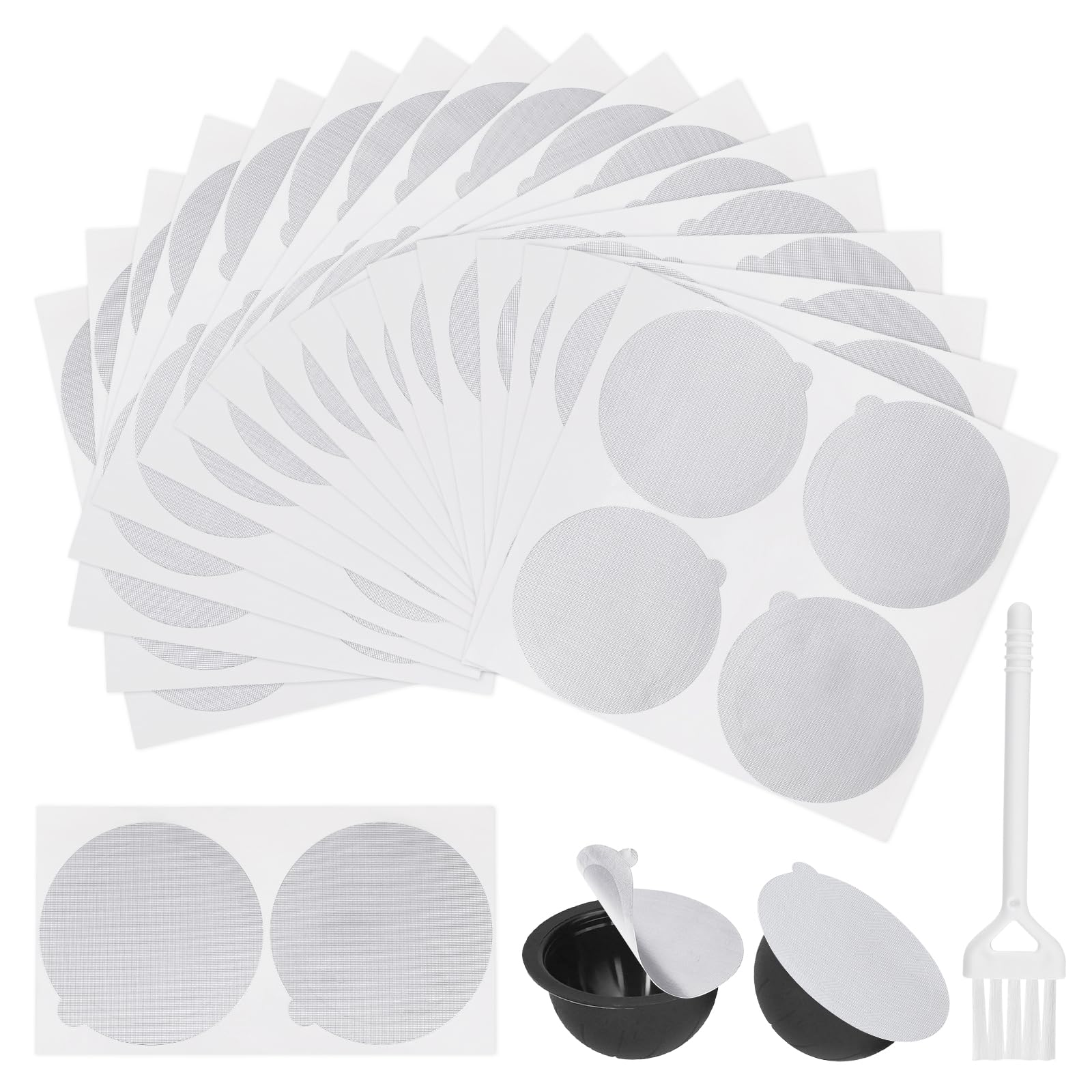 SIWOKJJO 70Pcs 60mm Aluminum Foil Seal Lids, Coffee Pod Seals with Brush, Reusable Pod Seals for Nespresso Vertuo Pods, Compatible with Vertuo Coffee Capsules