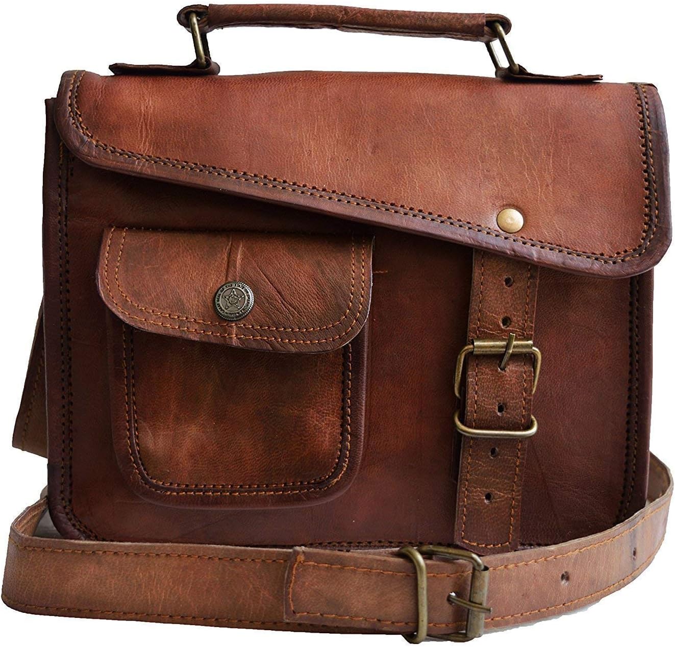 Jerry Small Leather Messenger Bag Shoulder Bag Cross Body Vintage Messenger Bag for Women & Men satchel 23 cm