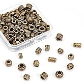 NBEADS 80 Pcs Tibetan Style Large Hole Spacer Beads, 8 Shapes Antique Bronze African Hair Beads, Alloy European Chains Beads for Bracelet Necklace DIY Jewelry Making, Hole: 1/6"~1/4"