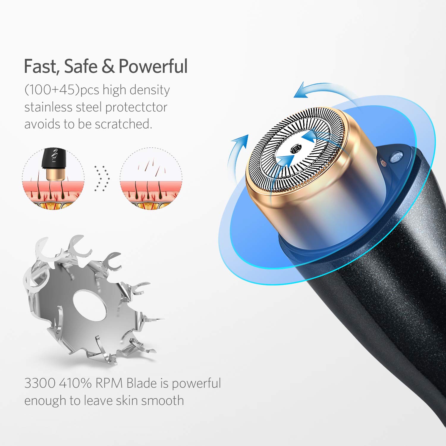 Damenrasierer für Gesicht, Gesichtshaarentfernerelektrischer schmerzloser Elektrorasierer mit LED-Licht, Sterne-Schwarz