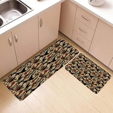 Juego de 2 alfombras de baño antideslizantes de camuflaje de 20 x 31