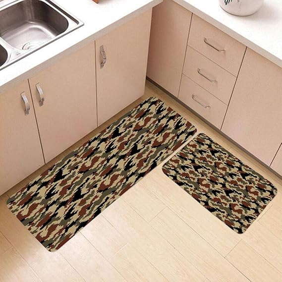 Juego de 2 alfombras de baño antideslizantes de camuflaje de 20 x 31