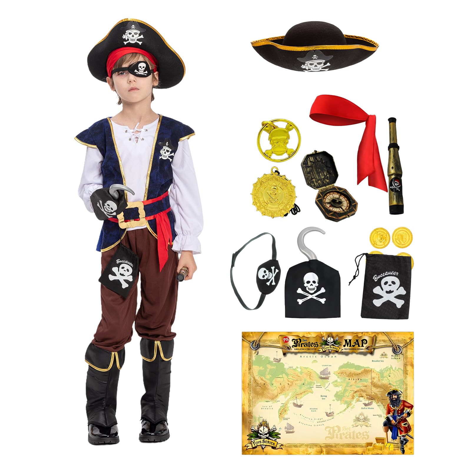 Photo 1 of JAZGROM Toddler Halloween Costumes for Kids Pirate Costume with Accessories for Boys Role Play Dress Up Themed Party Blue