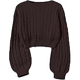SOLY HUX Women's Cable Knit Crop Sweater Crew Neck Long Sleeve Knit Tops Fall Pullover Clothes