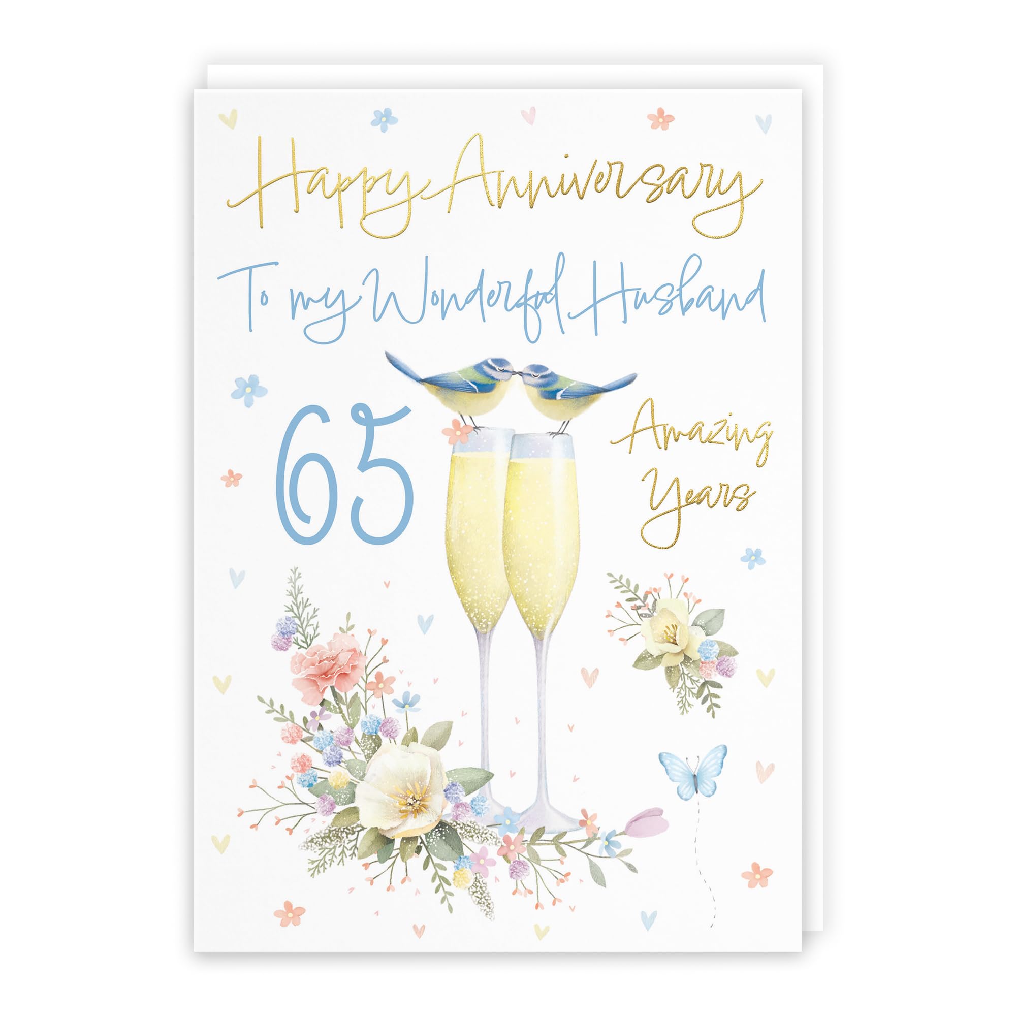 Hunts England - Husband 65th Anniversary Card - A5 Size - Champagne Flutes - Gold Foil - 65th Anniversary Card For Husband - 65 Years - 65th Anniversary - Milo's Gallery