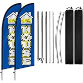 QSUM 2 Pack Open House Flags for Real Estate Agents - 8FT Signs with Flagpole Kit, Ground Stake, Windless Open House Flag Supplies for Events, Advertising, Indicators (Blue)