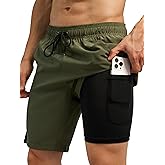 SILKWORLD Mens Swim Trunks Quick Dry Bathing Suit Board Swimming Shorts with Zipper Pockets and Compression Liner
