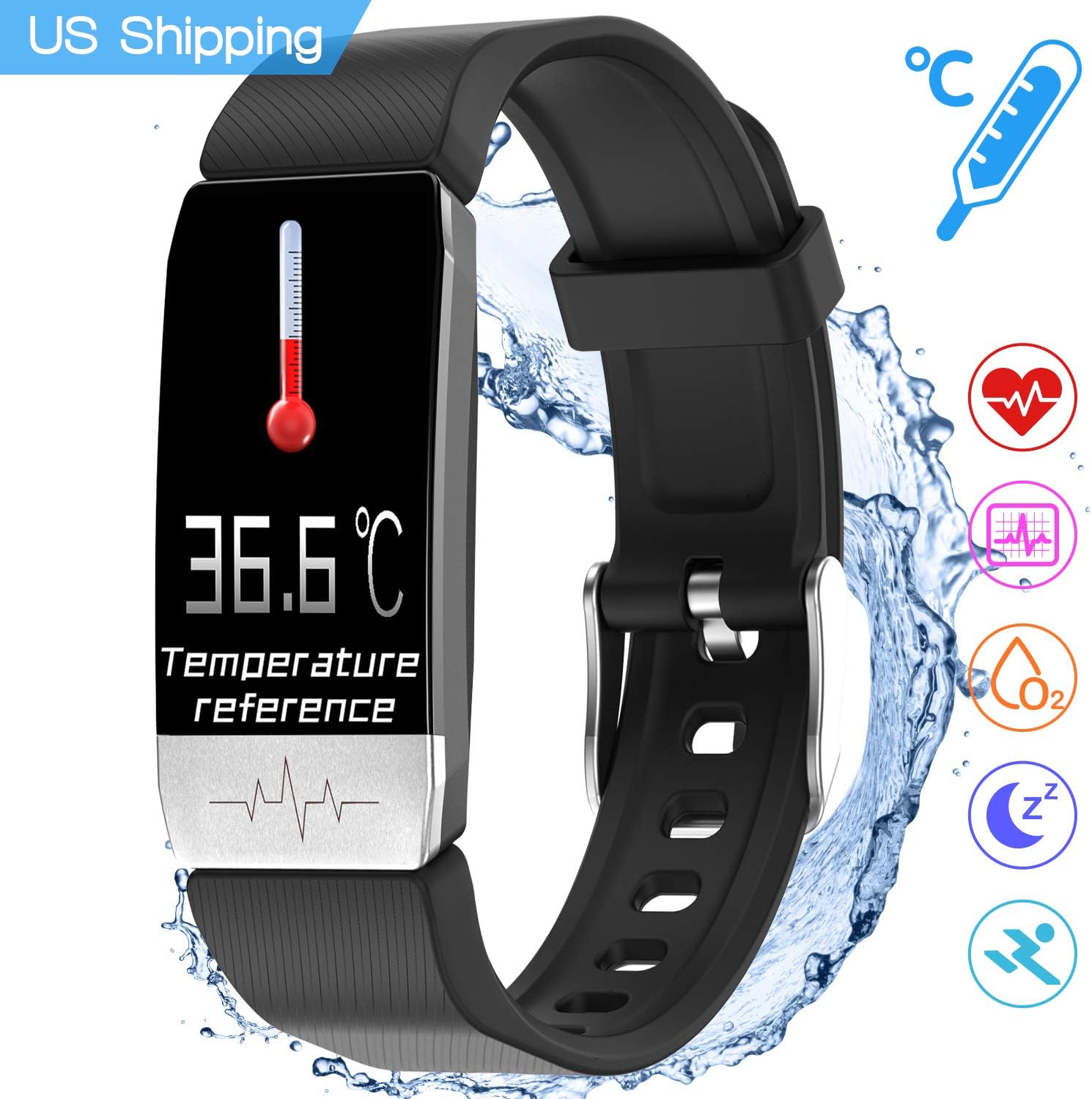 Smart Fitness Tracker,Activity Tracker Watch with Heart Rate and Sleep Monitor,Measuring Body Temperature,Waterproof Fitness Bands with Step Calorie Counter,Pedometer Watch for Kids Women and Men