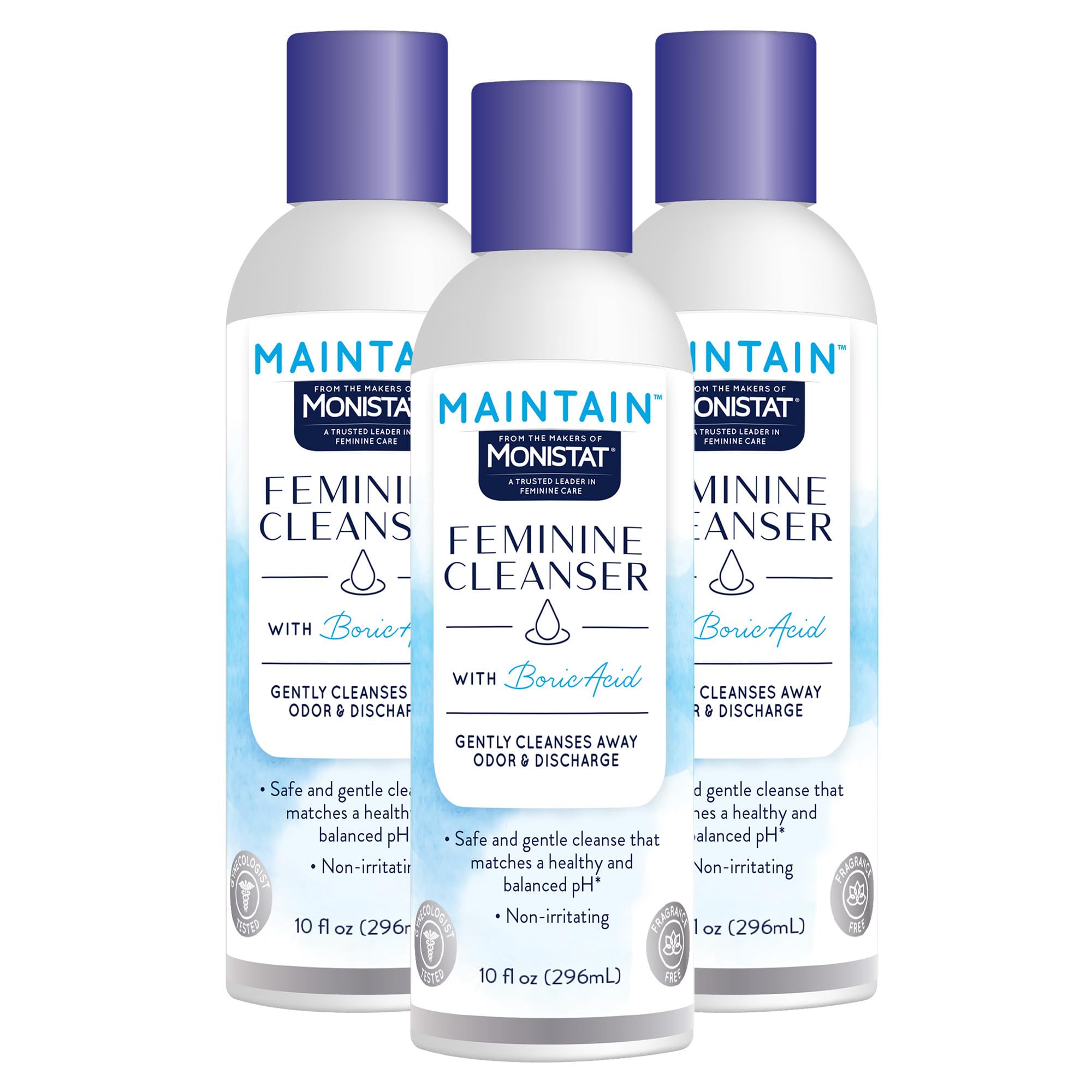Photo 1 of Monistat Boric Acid Feminine Cleanser, Fragrance Free Feminine Wash, 10 Fl Oz, 3 Pack