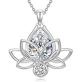 Shusukue Amethyst Lotus Photo Necklace 925 Sterling Silver Customized Projection Lotus Necklace I Love You in A Hundred Languages Photo Pendant for Women